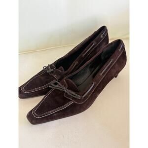 Unisa Suede Loafer Heels 9.5 39.5 Dark Brown Pumps 90s Y2K Stitch Academia Prep